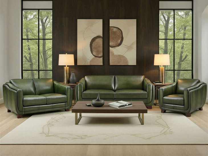 Godfrey Forrest Green Leather Living Room Set