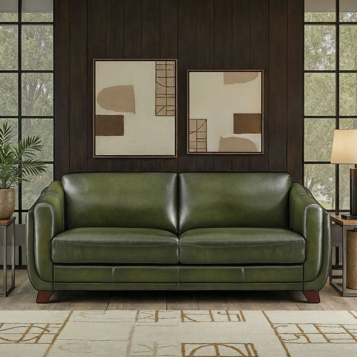 Godfrey Forrest Green Leather 84" Sofa