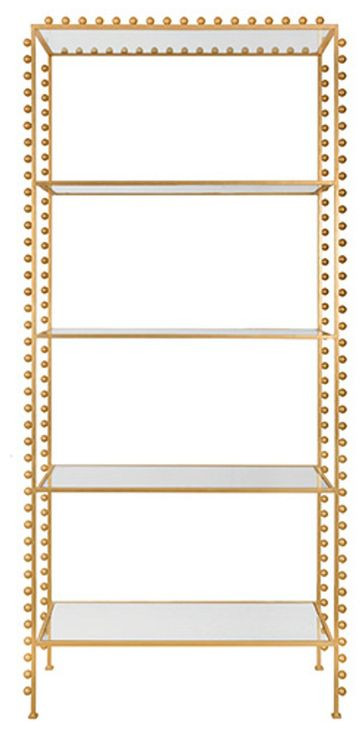 Goldie Gold Leaf Etagere with 4 Glass Shelves