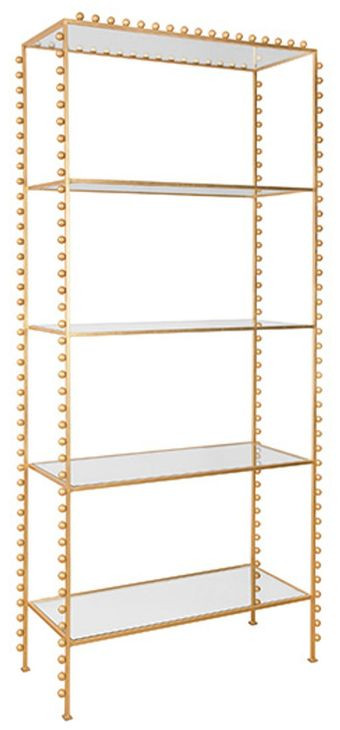 Goldie Gold Leaf Etagere with 4 Glass Shelves