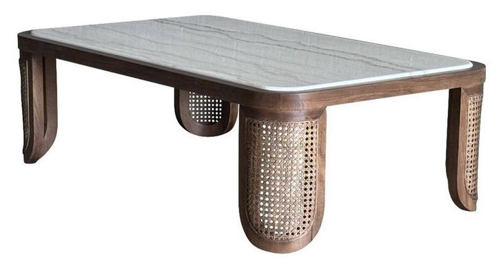 Artifacts Natural Walnut and Gray Rectangular Marble Top Albers Occassional Table Set