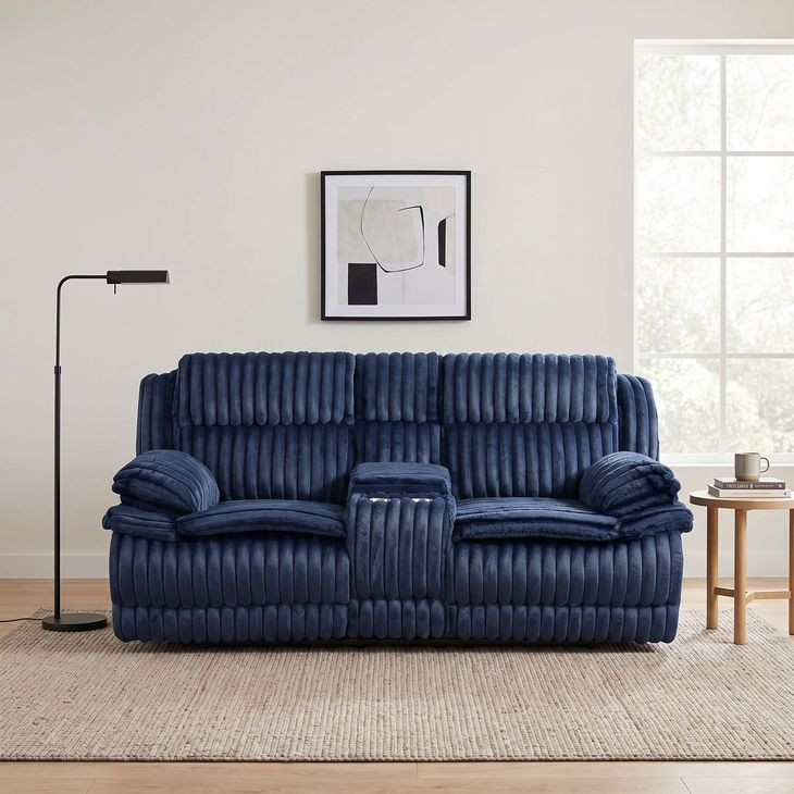 Goodland Blue Double Reclining Loveseat with Center Console
