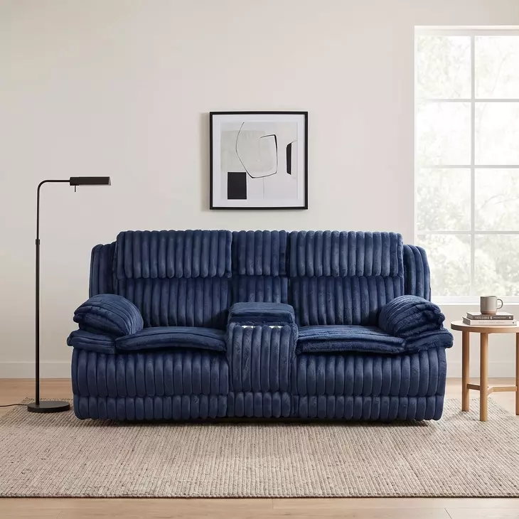 Goodland Blue Double 85" Reclining Loveseat with Center Console