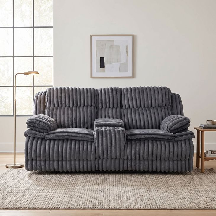 Goodland Dark Gray Double Reclining Loveseat with Center Console