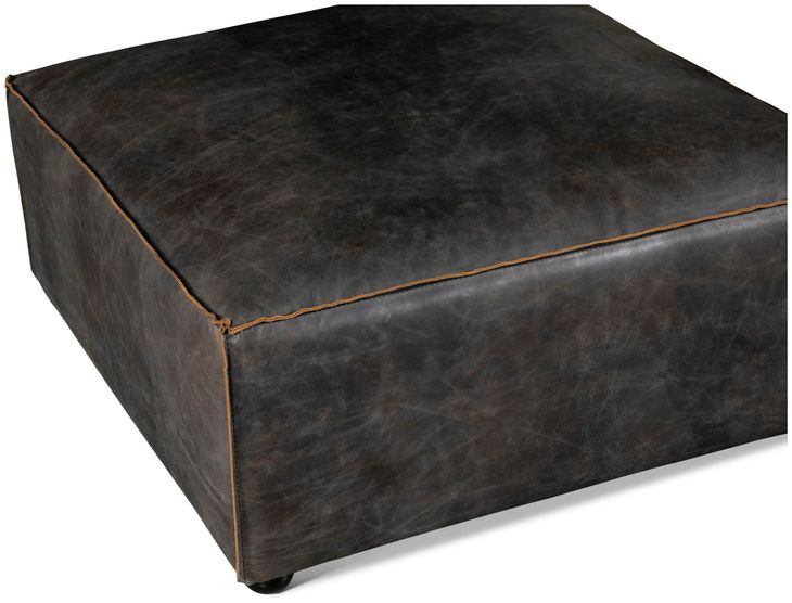 Chiavari Black Leather Upholstered Square Ottoman