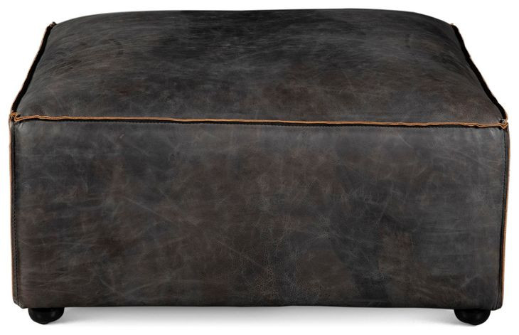 Chiavari Black Leather Upholstered Square Ottoman