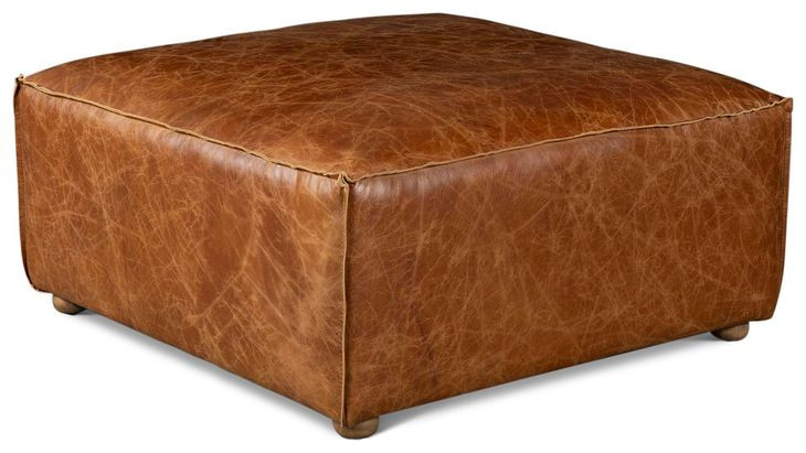 Chiavari Brown Leather Upholstered Square Ottoman
