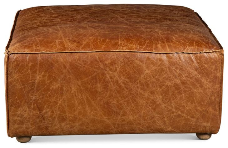 Chiavari Brown Leather Upholstered Square Ottoman