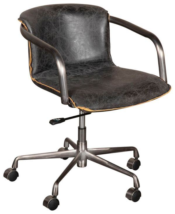 Chiavari Antique Ebony Leather Upholstered Swivel Office Chair