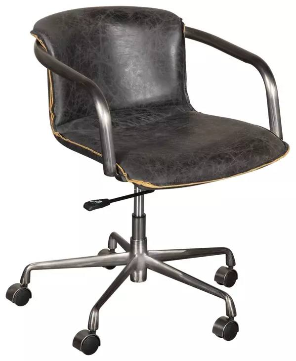 Chiavari Antique Ebony Leather Upholstered Swivel Office Chair