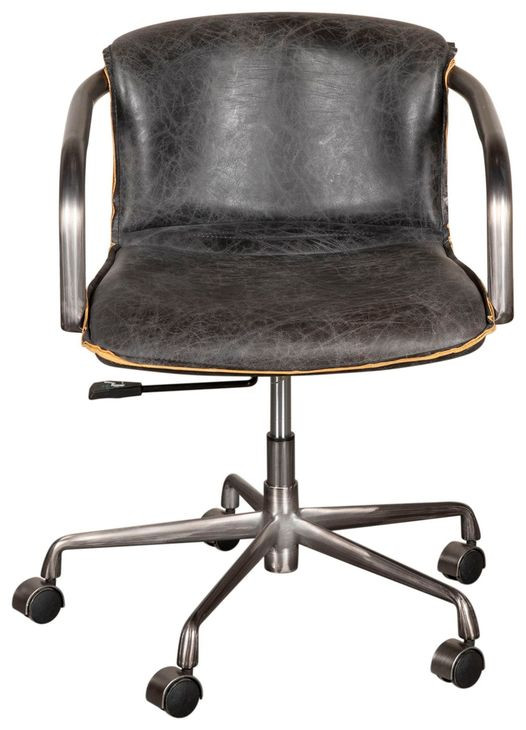 Chiavari Antique Ebony Leather Upholstered Swivel Office Chair