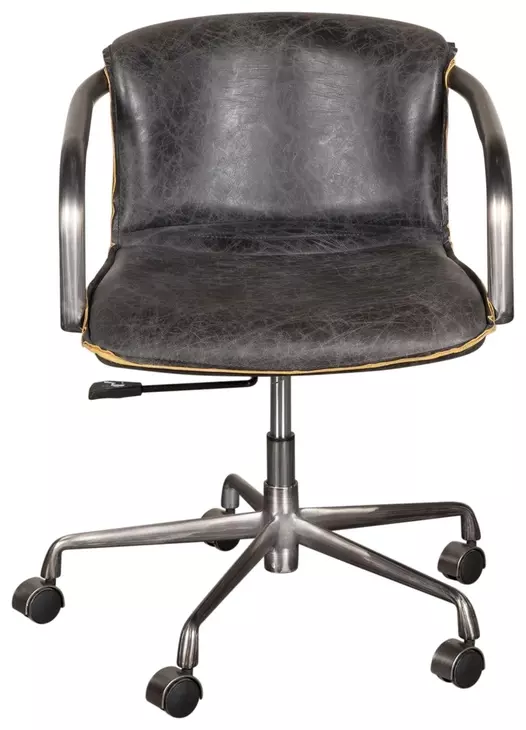 Chiavari Antique Ebony Leather Upholstered Swivel Office Chair