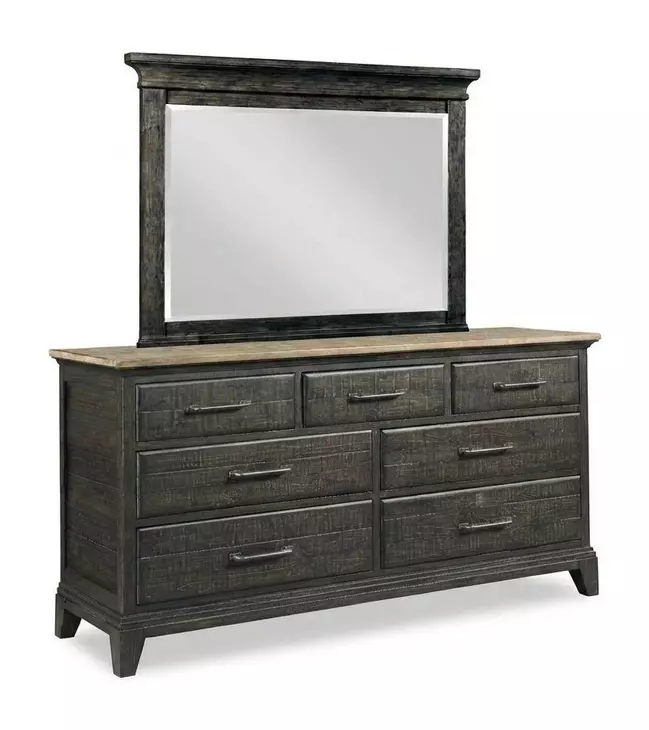 Heritage Timber Charcoal 7 Drawer Farmstead Dresser with Rectangular Jessup Mirror