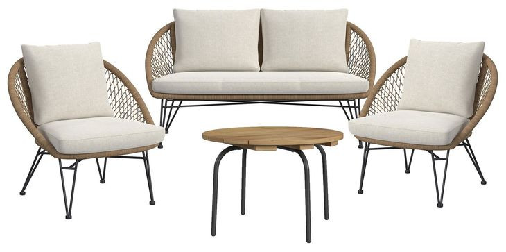 Lilly Natural and Beige Outdoor 4 Piece Conversation Set