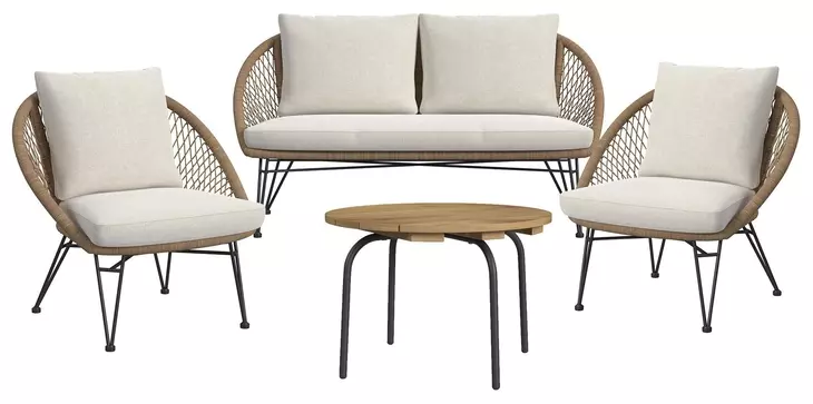 Lilly Natural and Beige Outdoor 4 Piece Conversation Set
