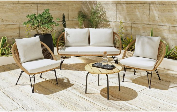 Lilly Natural and Beige Outdoor 4 Piece Conversation Set