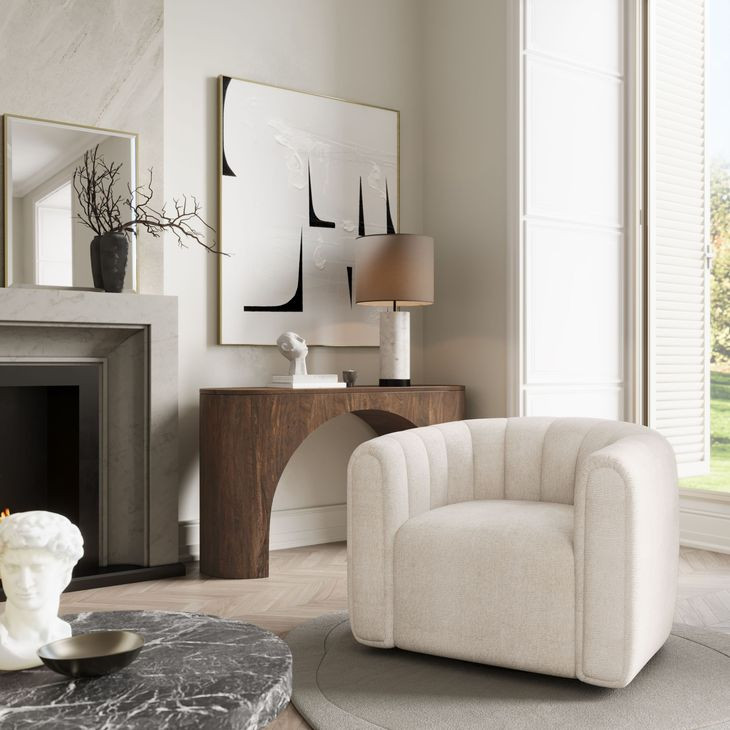 Grande Beige Upholstered Swivel Accent Chair