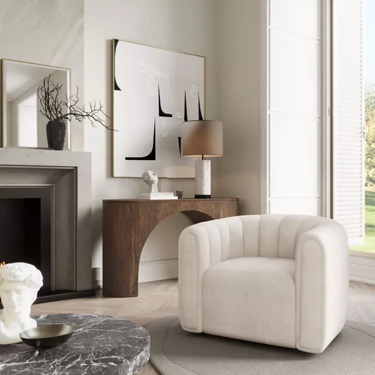 Grande Beige Upholstered Swivel Accent Chair