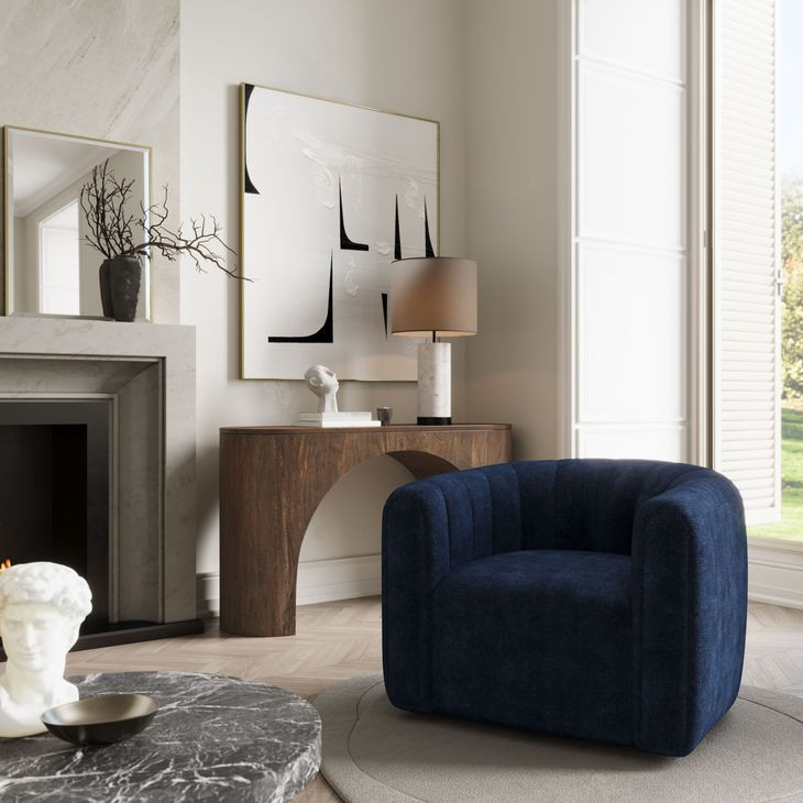 Grande Blue Upholstered Swivel Accent Chair