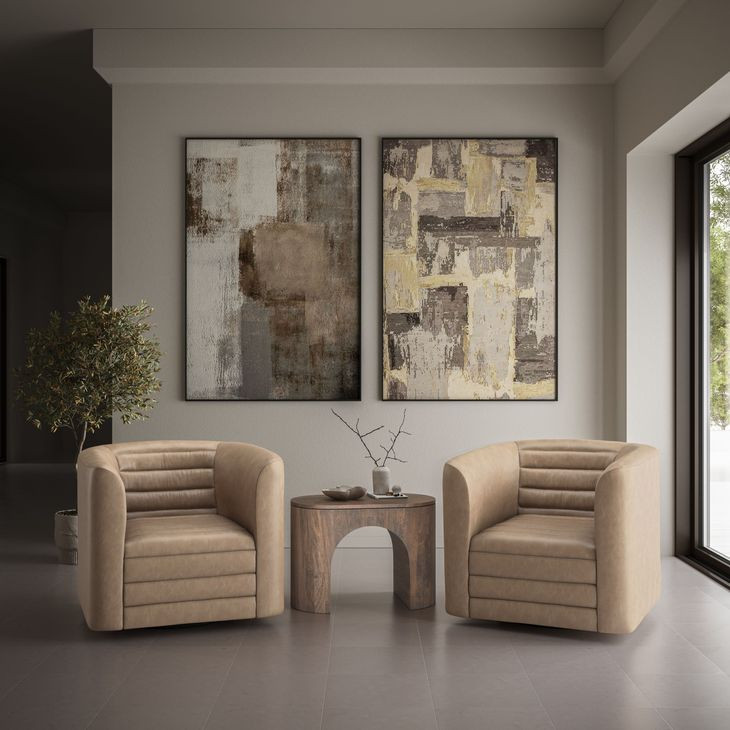 GT Brown Upholstered Swivel Accent Chair