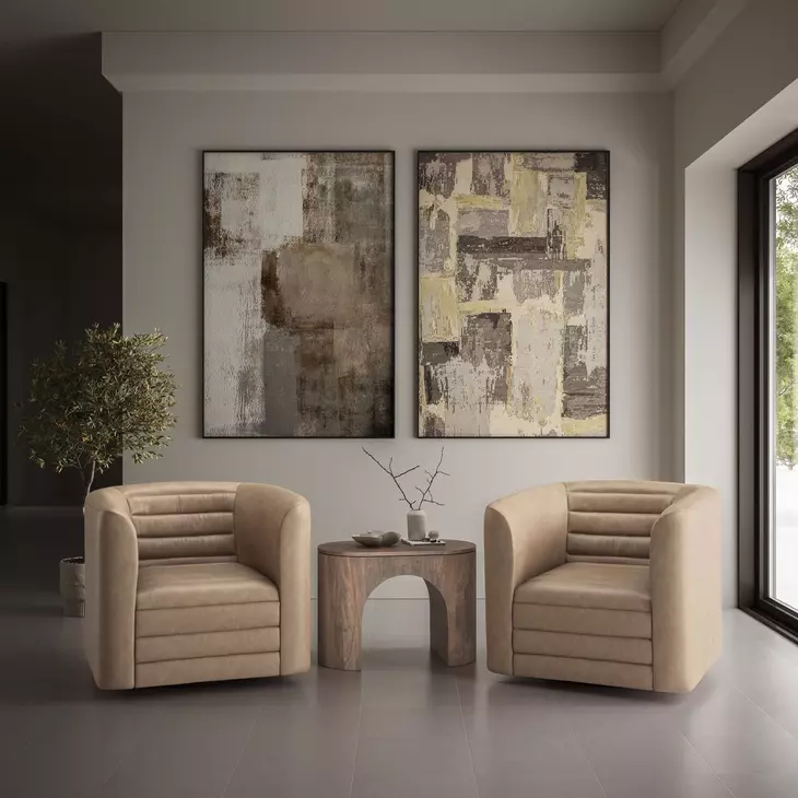 GT Brown Upholstered Swivel Accent Chair