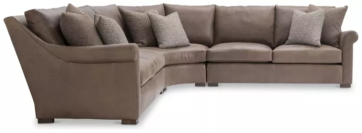 Keirnan Brown Leather 3 Piece Modular Sectional with Pillows