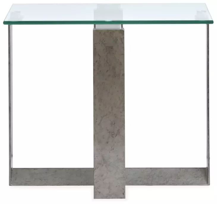 Whitehall Aged Pewter and Chrome Pucks Rectangular Glass Top End Table