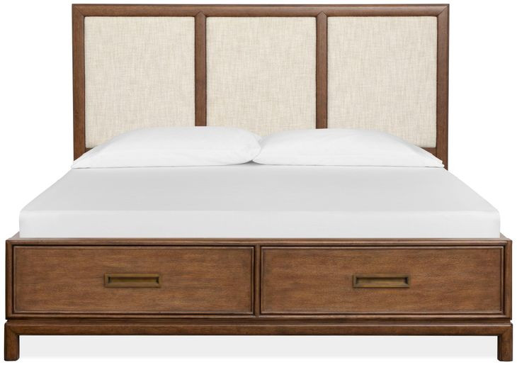Ridgefield Russet and Cream King Upholstered Storage Panel Bed