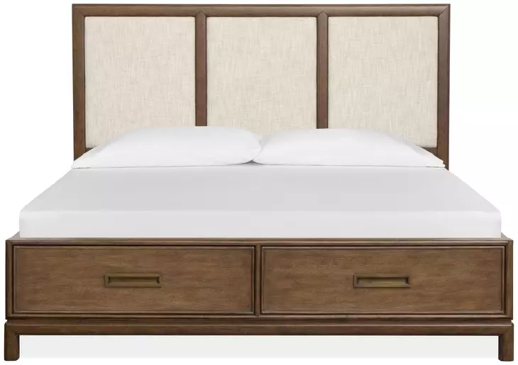 Ridgefield Russet and Cream Queen Upholstered Storage Panel Bed