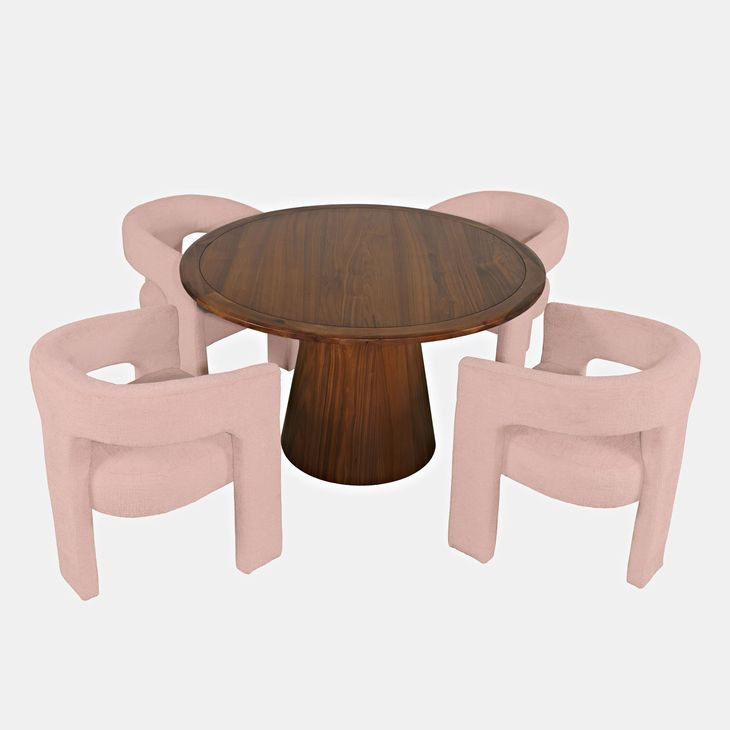 Gwen Luxury Brown and Pink Upholstered 5 Piece Dining Set