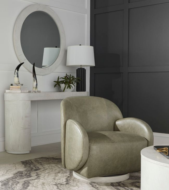 Rothko Uph Pale Green Leather Upholstered Swivel Accent Chair