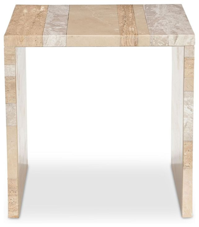 Rosa Beige and Gray Square Marble Top Accent Table