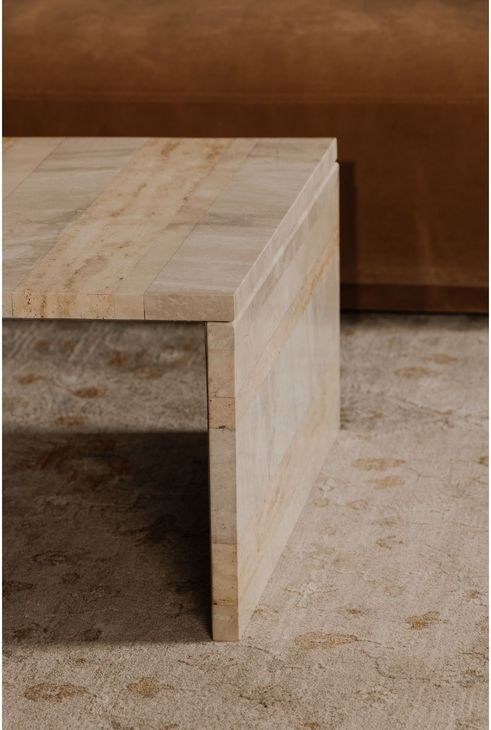 Rosa Beige and Brown Rectangular Marble Top Coffee Table