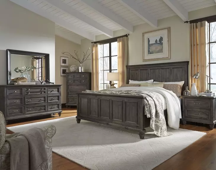 Calistoga Weathered Charcoal 9 Drawer Dresser with Rectangular Mirror