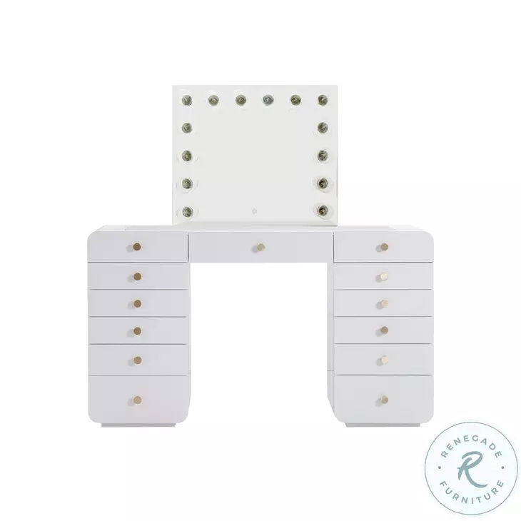 Hollywood White Vanity Desk with Mirror
