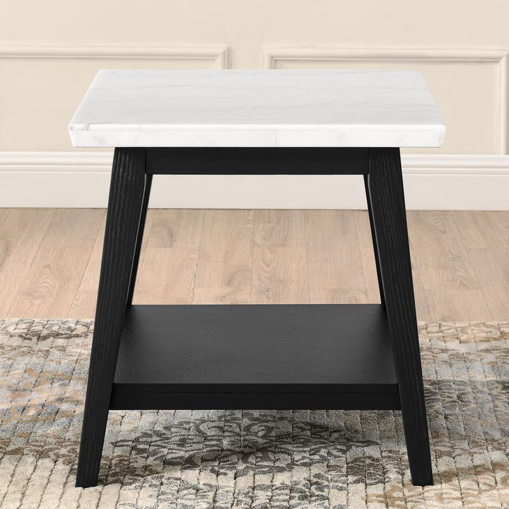 Vida White and Black Marble Top Square End Table