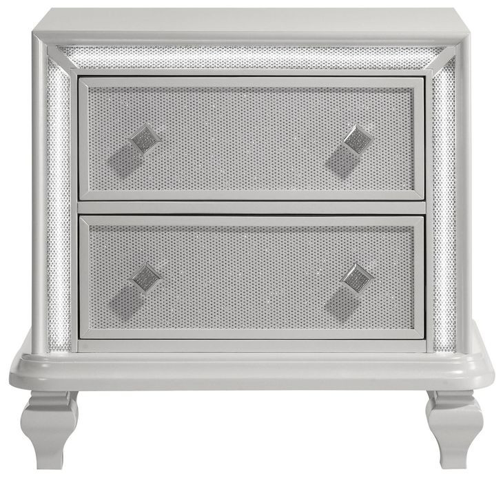 Stardust White 2 Drawer Nightstand with USB Charging and LED