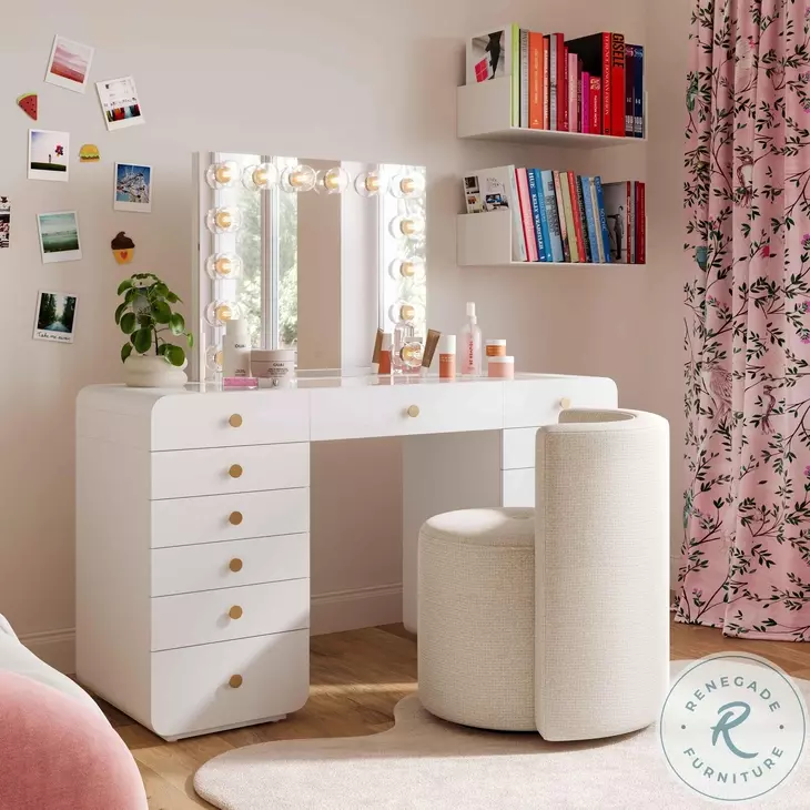 Alyssa Cream Chenille Rolling Desk Chair