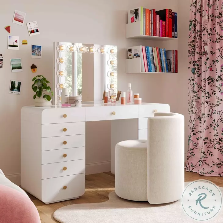 Alyssa Cream Upcycled Velvet Rolling Desk Chair