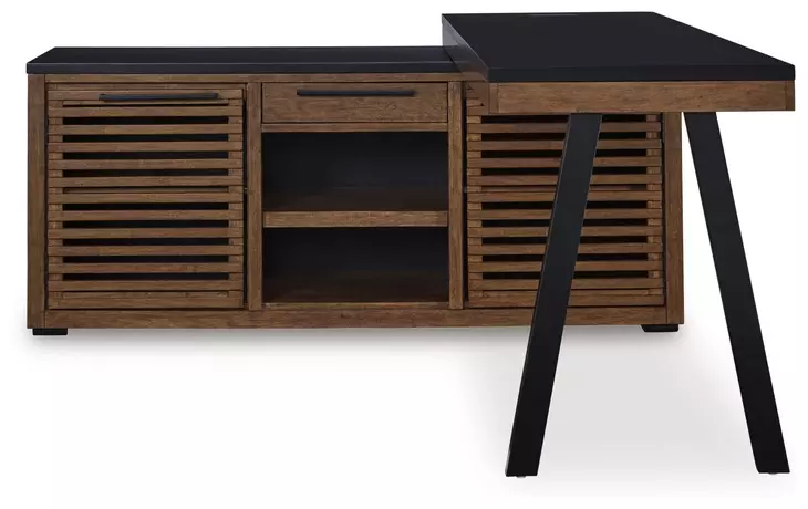 Kallari Warm Brown and Black Credenza with Desk Return
