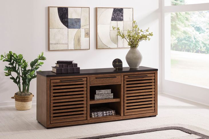 Kallari Warm Brown and Matte Black 2 Door Credenza