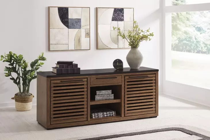 Kallari Warm Brown and Matte Black 2 Door Credenza