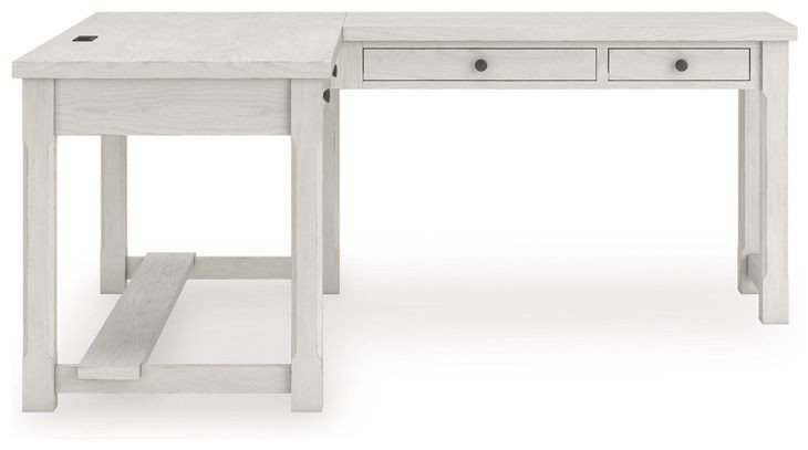 Robbinsdale Antique White L Shaped Home Office Desk with USB Charging