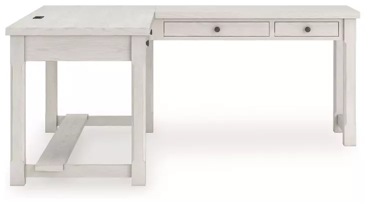 Robbinsdale Antique White L Shaped Home Office Desk with USB Charging