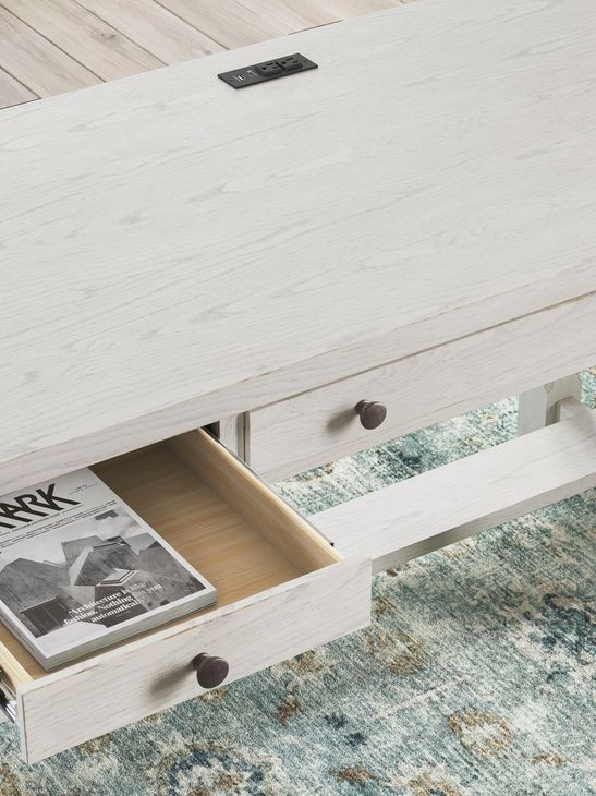 Robbinsdale Antique White L Shaped Home Office Desk with USB Charging