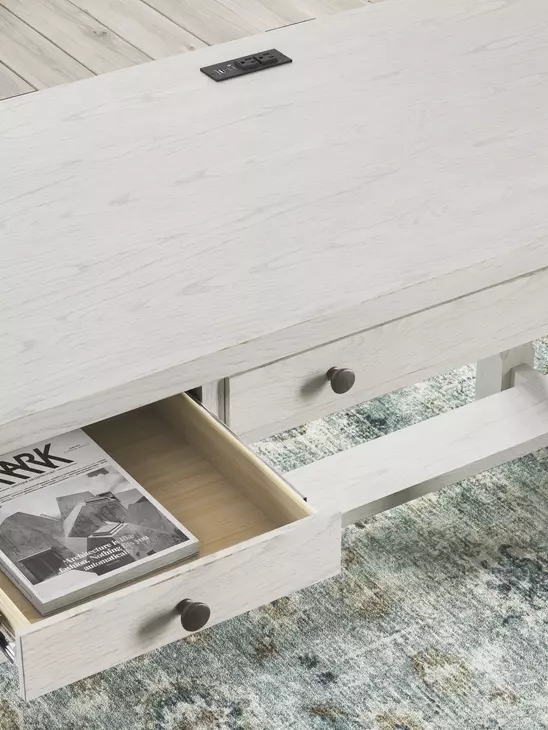 Robbinsdale Antique White L Shaped Home Office Desk with USB Charging