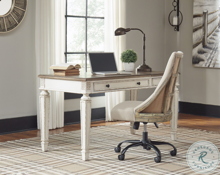 Realyn White And Brown Home Office Lift Top Desk From Ashley Furniture