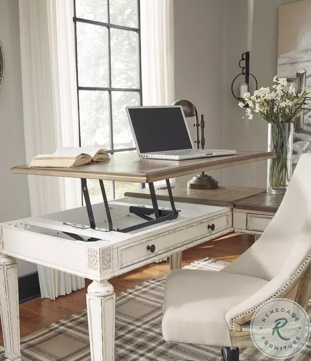 Realyn White And Brown Home Office Desk with Return from Ashley
