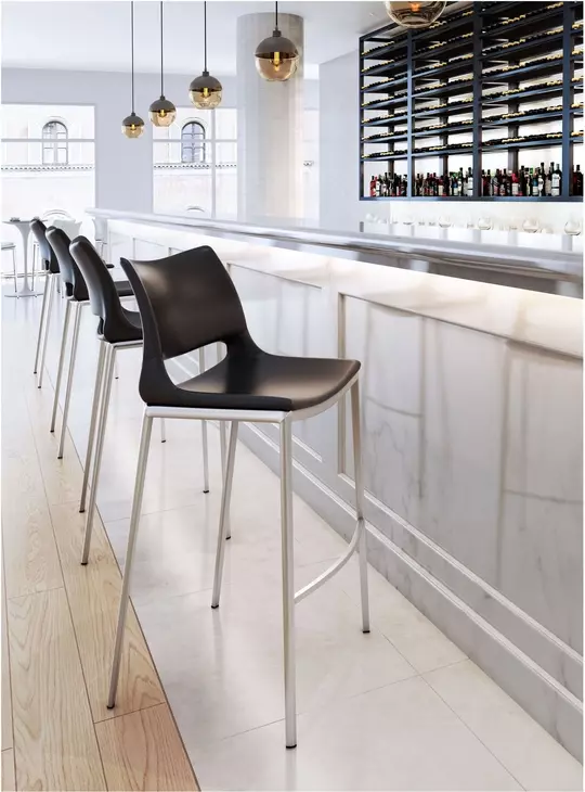 Ace Black And Brushed Stainless Steel Bar Stool Set Of 2