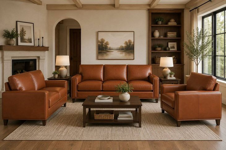 Halwyn Nutmeg Leather Living Room Set
